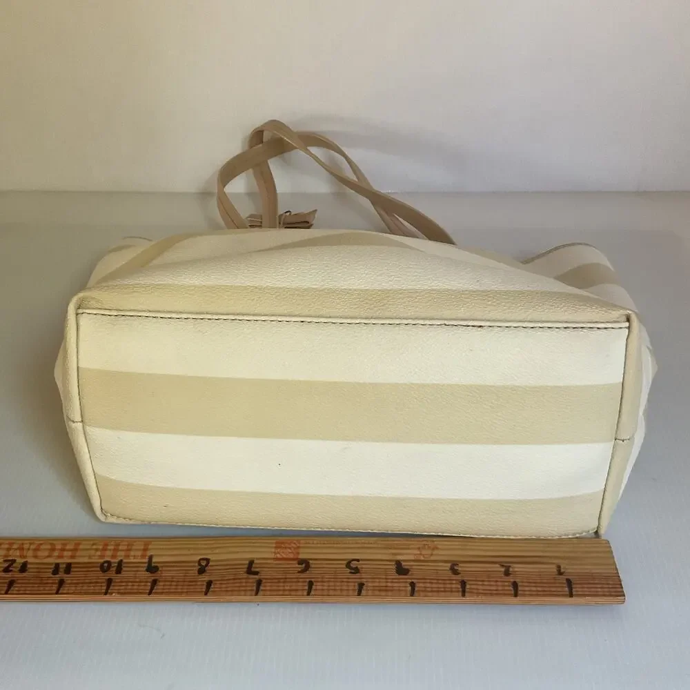 Kate Spade New York Striped Tote Bag Cream Beige Spade Charm Bow Shopper